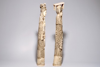 A pair of very large Chinese ivory figures of an emperor and his wife, 19th C.